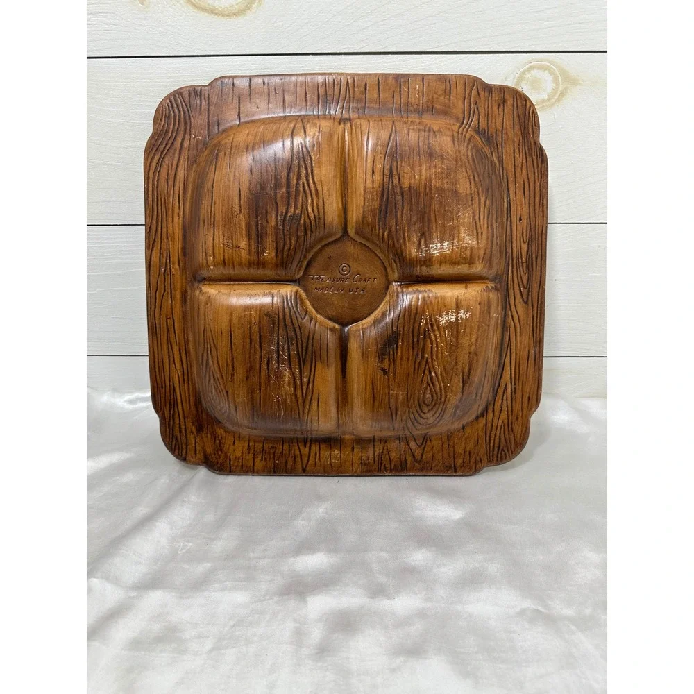 Treasure Craft‎ Divided Serving Tray Yellow Excellent Lava Glaze Fruit MCM Retro